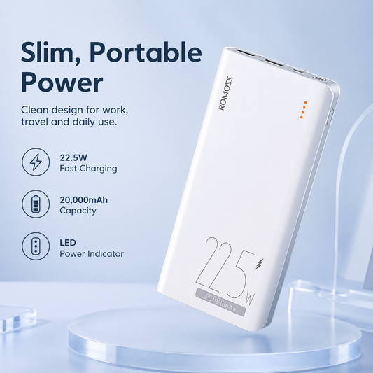 ROMOSS 20000mAh 22.5W Fast Charging Power Bank, 5-Port Portable Charger