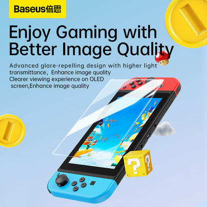 Baseus Crystal Series HD Tempered Glass Screen Protector for Nintendo Switch OLED 2021, Clear (Pack of 2, with 2 Cleaning Kits and Installation Tool)