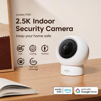 Youkey P310 2.5K QHD Indoor Pet Camera with 360 View and Auto Tracking