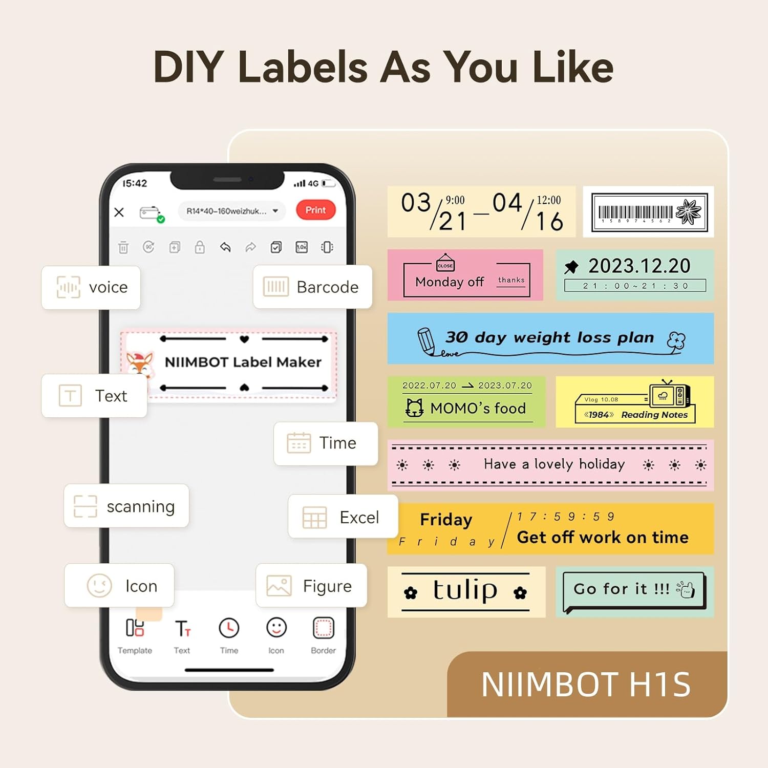 Niimbot H1S Portable Thermal Label Printer-Bluetooth Vibrant Color Printing by Your Device - Niimbot Online