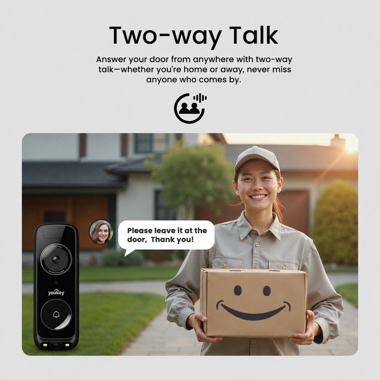 Youkey DB312 2K Dual Cam Video Doorbell with 6400mAh Battery and AI Radar