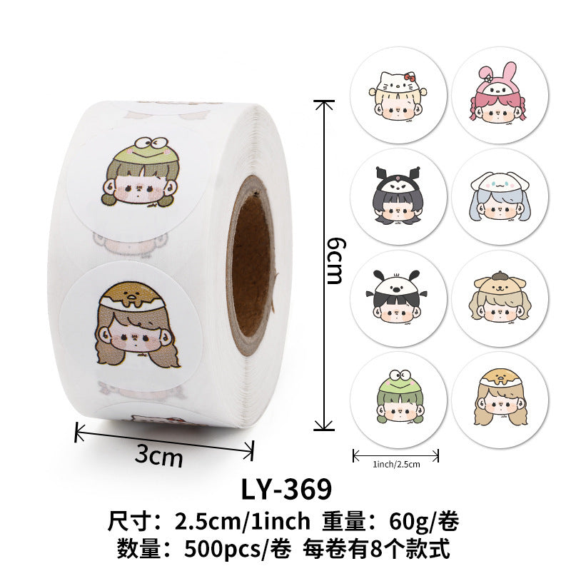 Stickers for Children Girls Cute Sanrio Sealing Stickers Student Guka Journal Material Roll Stickers Reward Teacher Use