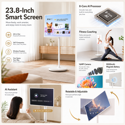 Portable 23.8 Inch Smart TV FHD 1080p Android Battery Powered Display