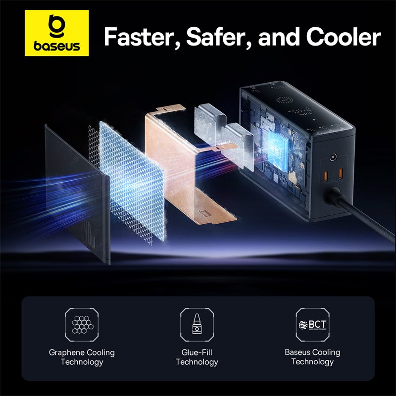 Baseus Digital GaN Intelligent Desktop Fast Charger 3C+U+DC 240W EU Cluster Black (With:DC-DC Charging Cable 240W 1m Black) Faster, Safer and cooler