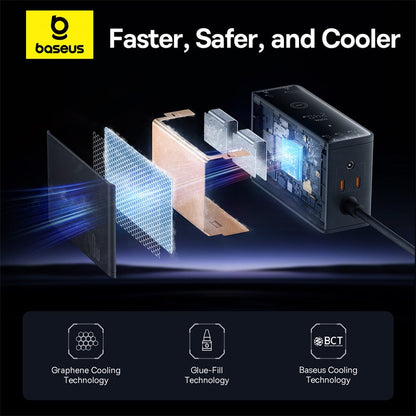 Baseus Digital GaN Intelligent Desktop Fast Charger 3C+U+DC 240W EU Cluster Black (With:DC-DC Charging Cable 240W 1m Black) Faster, Safer and cooler