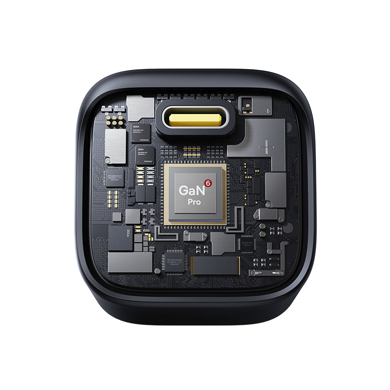 The Baseus PicoGo GaN Fast Charger 1C 45W EU With Type-C port  and internals on White Background