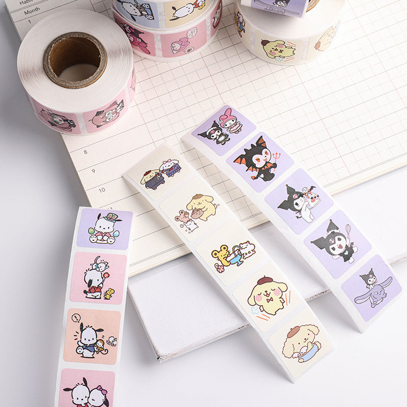 Stickers for Children Girls Cute Sanrio Sealing Stickers Student Guka Journal Material Roll Stickers Reward Teacher Use