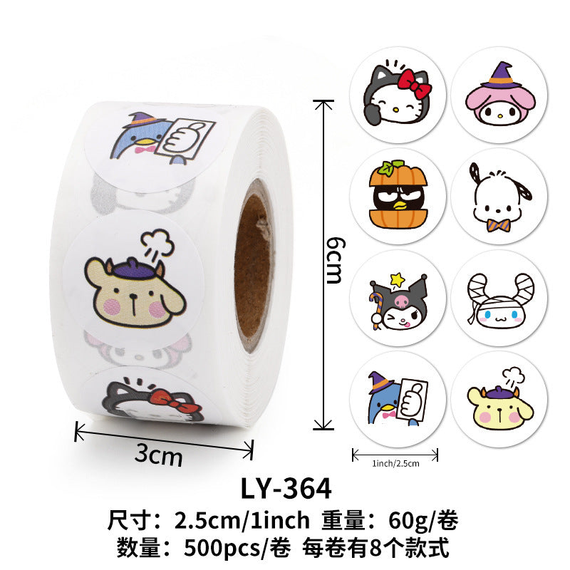 Stickers for Children Girls Cute Sanrio Sealing Stickers Student Guka Journal Material Roll Stickers Reward Teacher Use