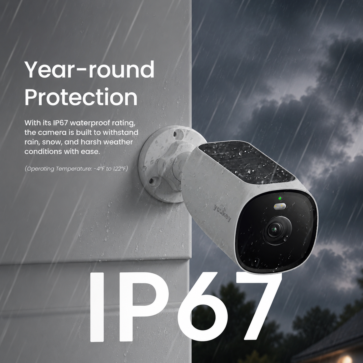 Youkey S420 2.5K Solar Security Camera Built-in Solar Charging IP67
