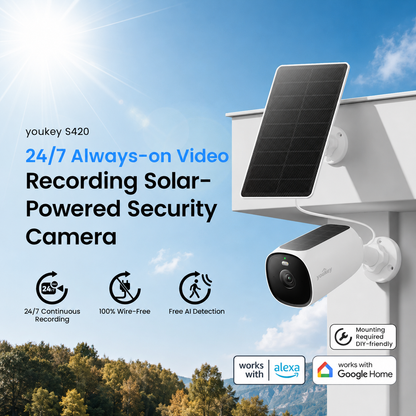 Youkey S420 2.5K Solar Security Camera Built-in Solar Charging IP67