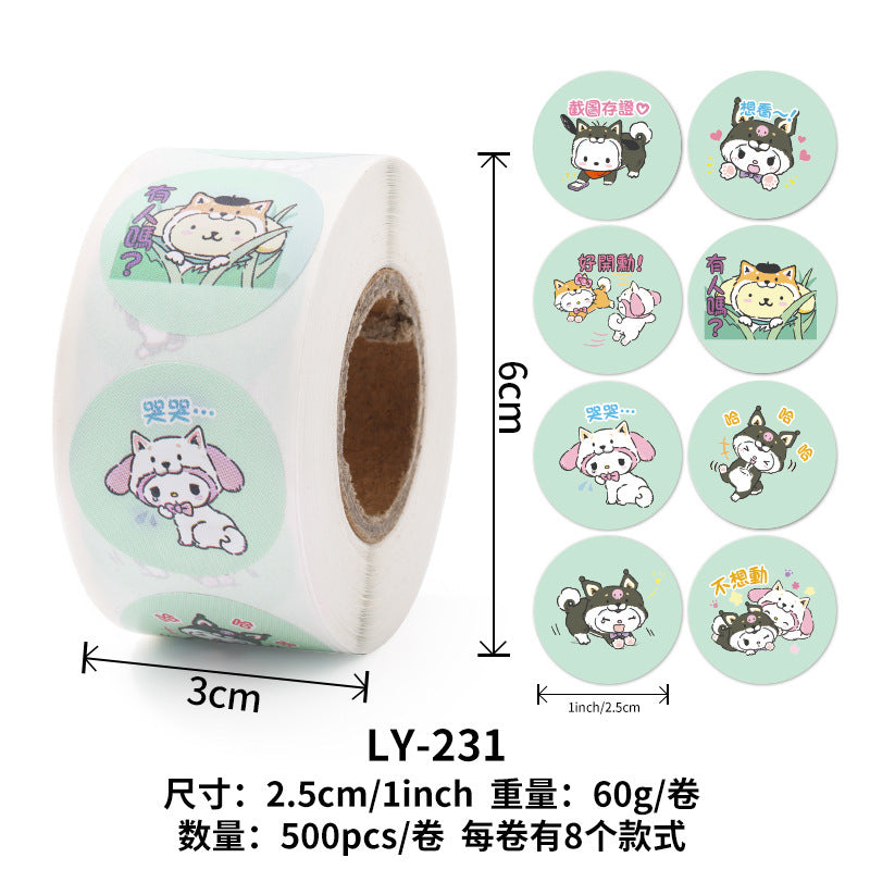 Stickers for Children Girls Cute Sanrio Sealing Stickers Student Guka Journal Material Roll Stickers Reward Teacher Use