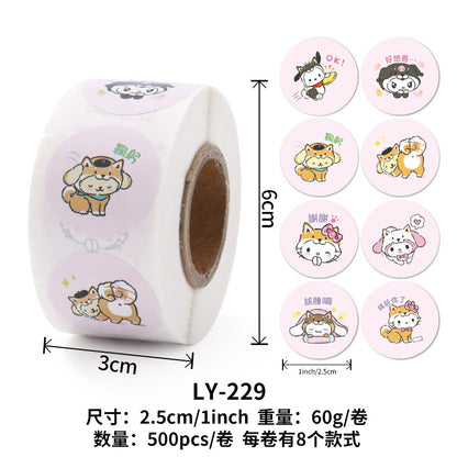 Stickers for Children Girls Cute Sanrio Sealing Stickers Student Guka Journal Material Roll Stickers Reward Teacher Use