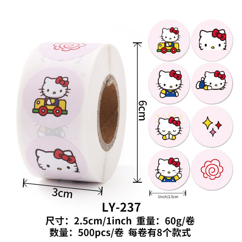 Stickers for Children Girls Cute Sanrio Sealing Stickers Student Guka Journal Material Roll Stickers Reward Teacher Use