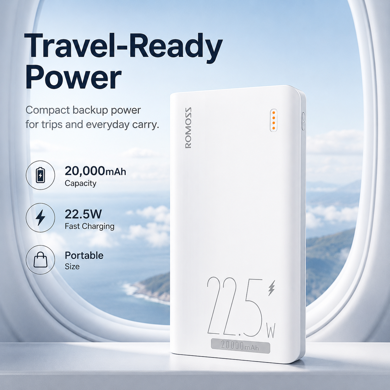 ROMOSS 20000mAh 22.5W Fast Charging Power Bank, 5-Port Portable Charger