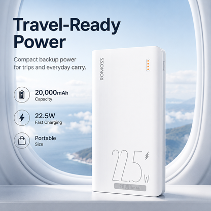 ROMOSS 20000mAh 22.5W Fast Charging Power Bank, 5-Port Portable Charger