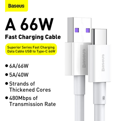 Baseus Superior Series Fast Charging Data Cable USB to Type-C 66W 1M White