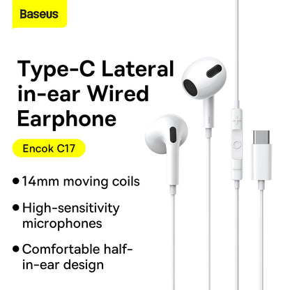 Baseus C17 Encok Type-C Lateral In-Ear Wired Earphone White 3
