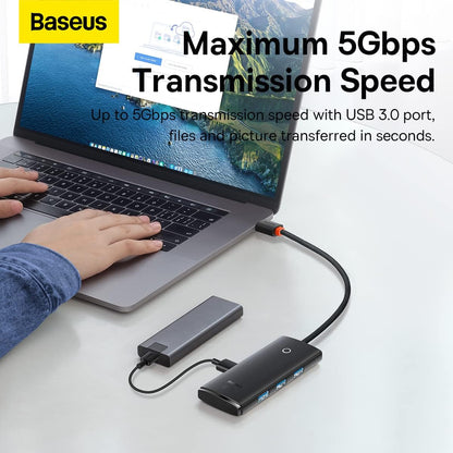 Baseus Lite Series 4-Port USB-A HUB Adapter (USB-A to USB-A 3.0 x4) - 25cm Black 7