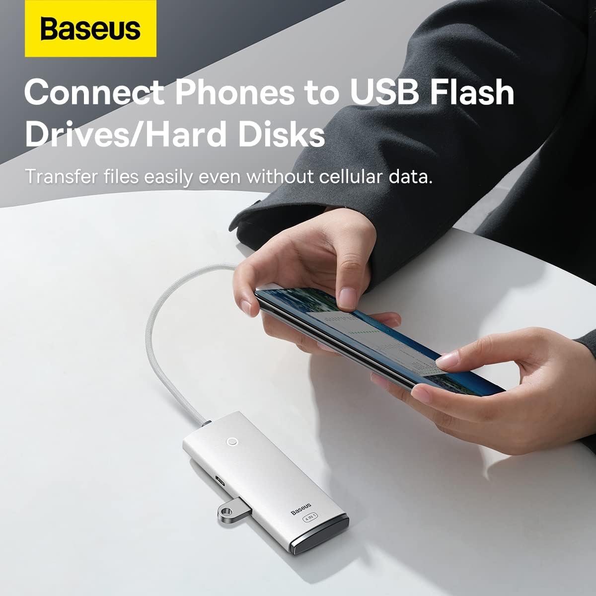 Baseus Lite Series 4-Port USB-A HUB Adapter (USB-A to USB-A 3.0 x4) - 25cm White 5