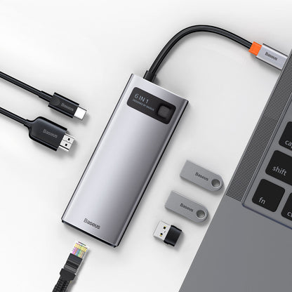 Baseus Metal Gleam Series 6 in 1 Multifunctional HDMI and RJ45 Type C Hub Silver 10