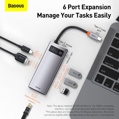 Baseus Metal Gleam Series 6 in 1 Multifunctional HDMI and RJ45 Type C Hub Silver 4