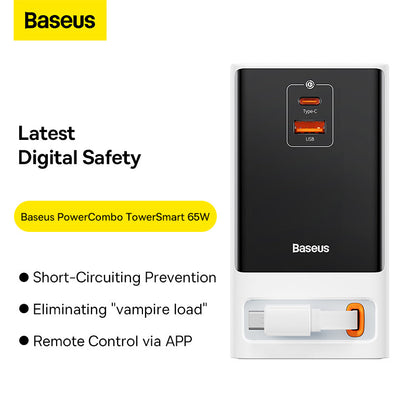 Baseus PowerCombo Series 65W Digital PowerStrip with Retractable-C Cable - Smart Version White 3