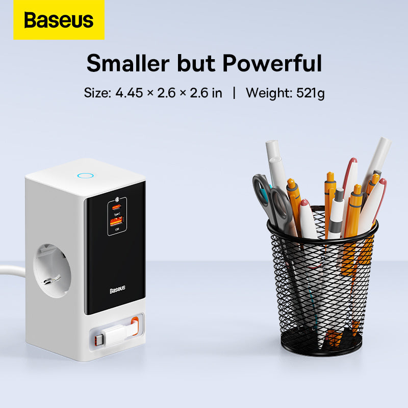 Baseus PowerCombo Series 65W Digital PowerStrip with Retractable-C Cable - Smart Version White 7