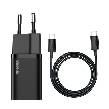 Baseus Super Si 25W Quick Charger and 1M Type C to Type C Cable - Black 1