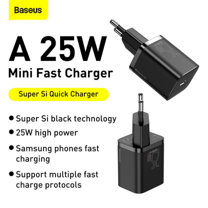 Baseus Super Si 25W Quick Charger and 1M Type C to Type C Cable - Black 3