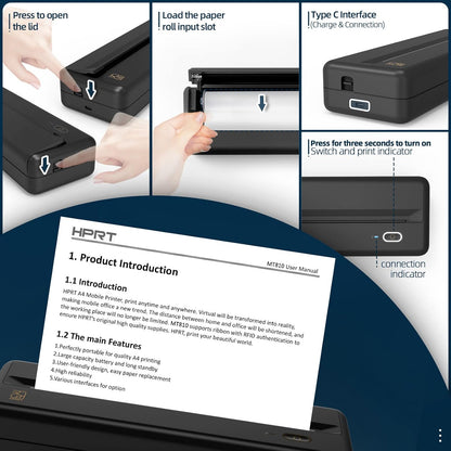 HPRT MT810 - Portable Printer With A Roll of Thermal Paper - Office/Home