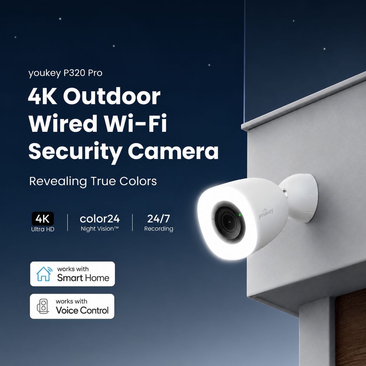 Youkey P320 Pro 4K Outdoor Wired Wi-Fi Security Camera Night Vision