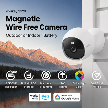 Youkey S320 2.5K QHD Wire-Free Camera Magnetic Base Wi-Fi 6 Night Vision