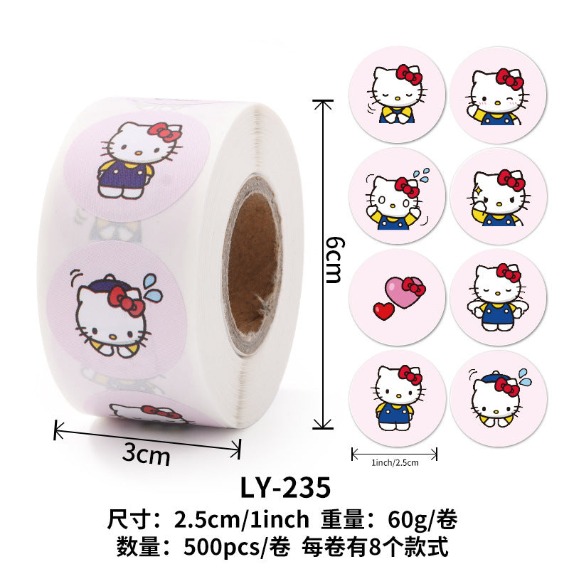 Stickers for Children Girls Cute Sanrio Sealing Stickers Student Guka Journal Material Roll Stickers Reward Teacher Use