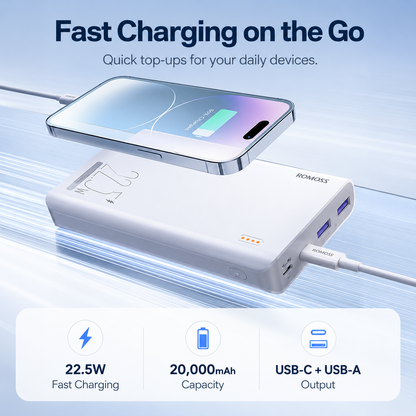 ROMOSS 20000mAh 22.5W Fast Charging Power Bank, 5-Port Portable Charger