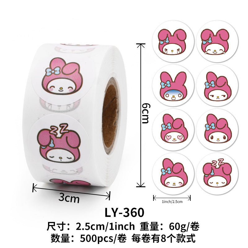 Stickers for Children Girls Cute Sanrio Sealing Stickers Student Guka Journal Material Roll Stickers Reward Teacher Use