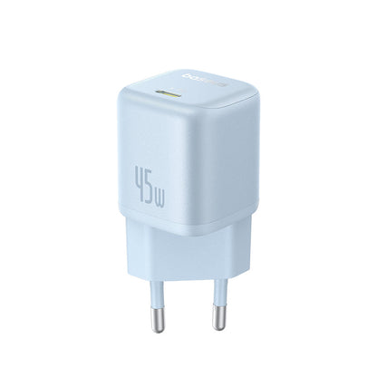 The Baseus PicoGo GaN Fast Charger 1C 45W EU Galaxy Blue With Type-C port on White Background